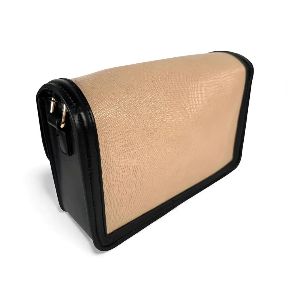 Jules Kae Mia Satchel Purse Blush Lizard + Black Vegan Leather Shoulder Bag NWT
